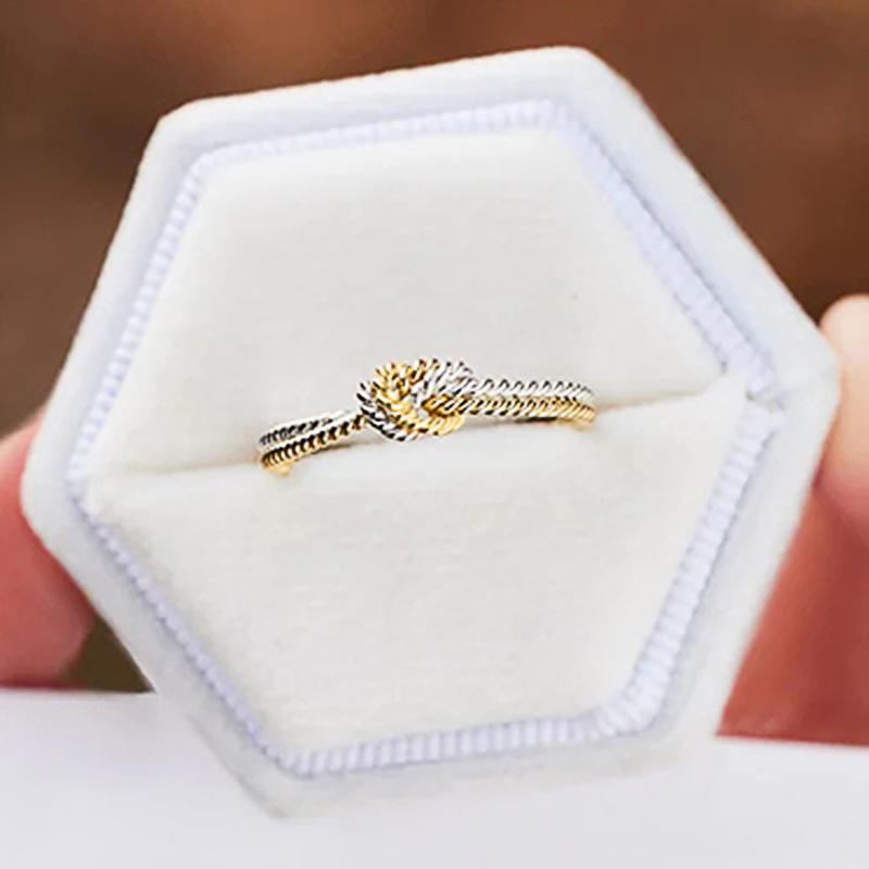 Huitan Two Tone Metal Knot Ring Statement Finger Accessories for Women Modern Fashion Design Female Rings Party Creative Jewelry