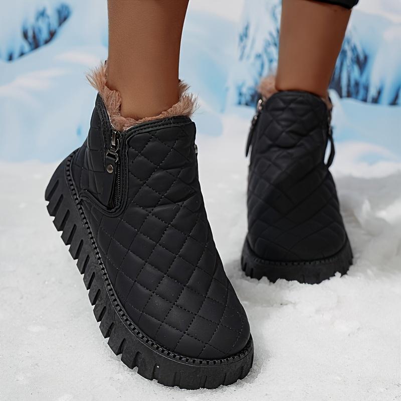 Women's Winter  Boots with Faux Fur Lining & Zipper Closure - PU Cover Round-Toe Ankle Boots with Cushioned Insole & Arch Support