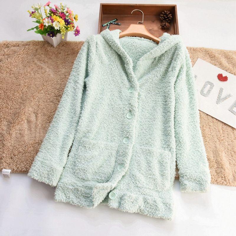 

Japanese Spring New Arrival Women s Soft Half Velvet Hooded Pajamas Tops Spring & Fall Thin Solid Color Homewear Light green M