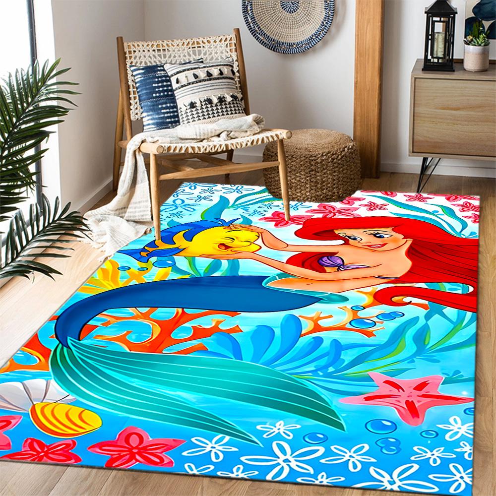Underwater Mermaid Adventure Disney Cartoon Theme Anti-Slip Rug - Polyester, Home Decor, Suitable for Bedrooms, Living Rooms, Doorways, and Studios
