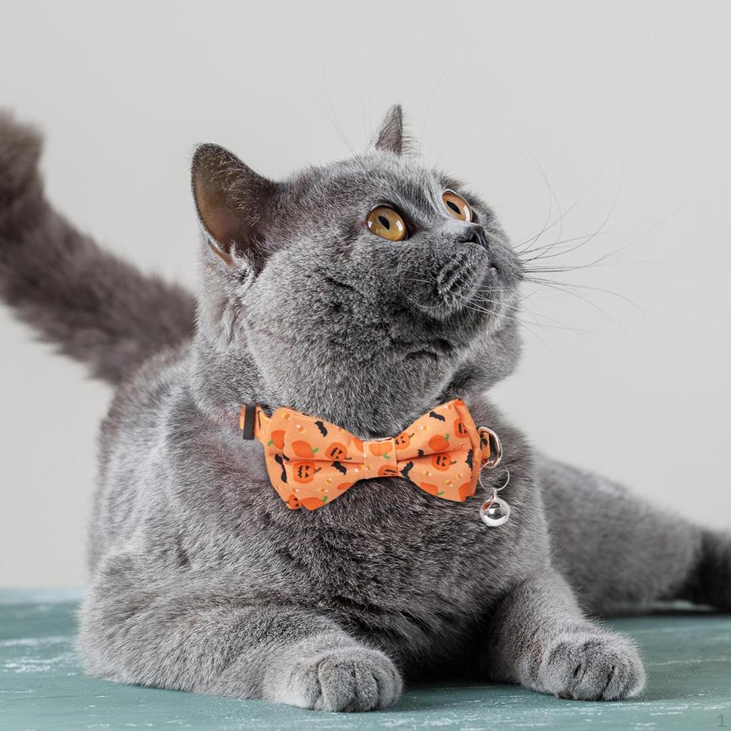 Cute Halloween Cat Collars with Interchangeable Bow Tie for Small and Medium-sized Kittens