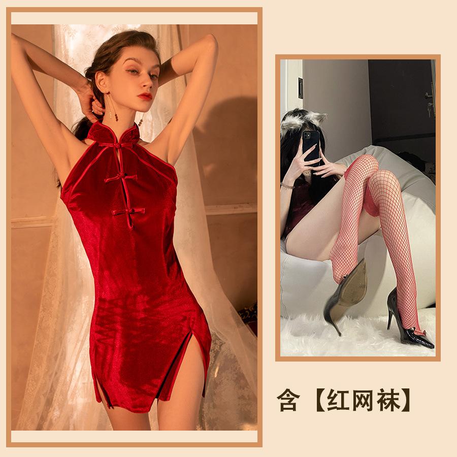 Lingerie Sexy Sexy Cheongsam Fente Séduction Chaud Nouveau Rétro Uniforme Cosplay Ensemble Nuisette One size brown