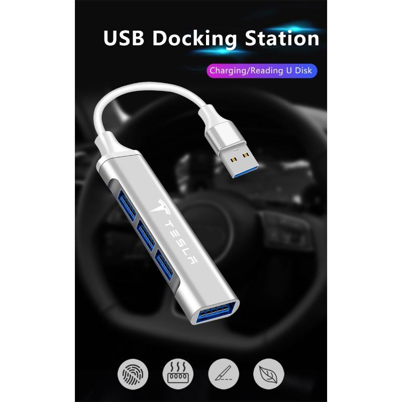 1Pc Type-C Turn USB Adapter Multi Port Distributor Hub Car Goods For Tesla Model S Model X Model Y Model 3 Roadster SpaceX Accessory