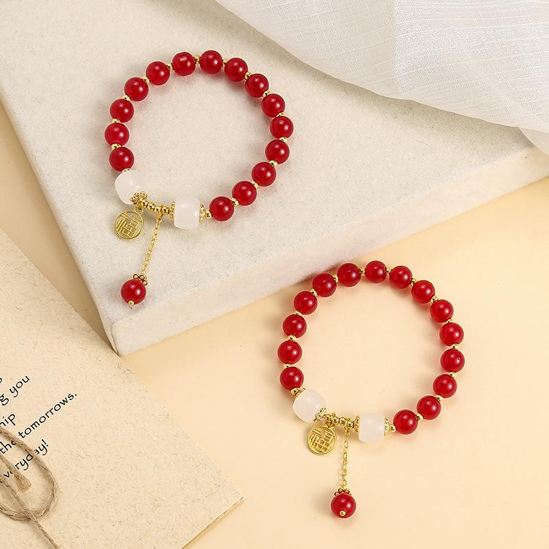 1Pcs Charm Talismans Jewelry Red Natural Jade Beads Bracelet Luxury Gemstone Accessories Gifts For Women