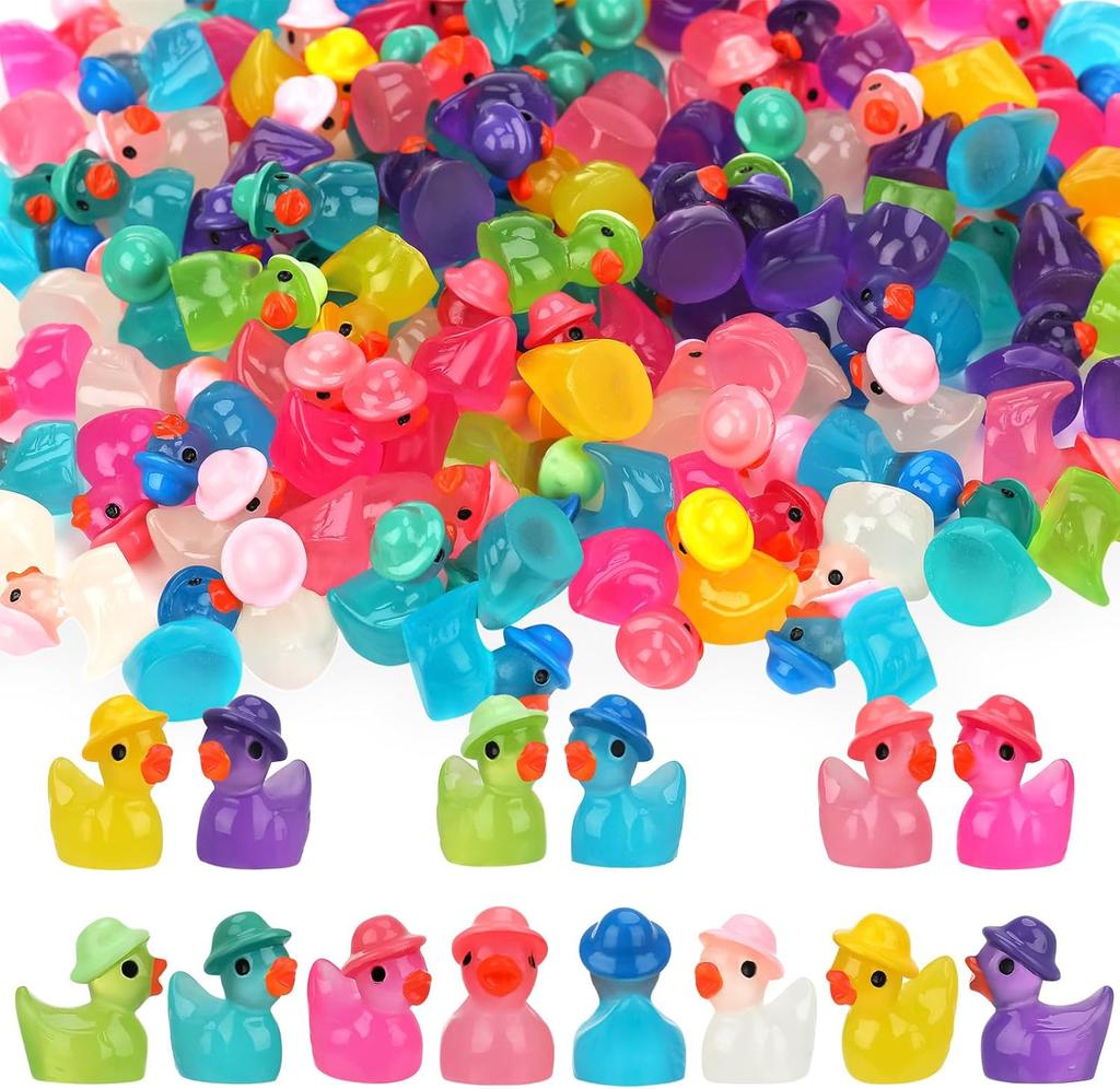 50Pc Luminous Mini Resin Ducks Wearing Hat, Glow In The Dark Diy Crafts Cake Decor For Micro Landscape Dollhouse Garden