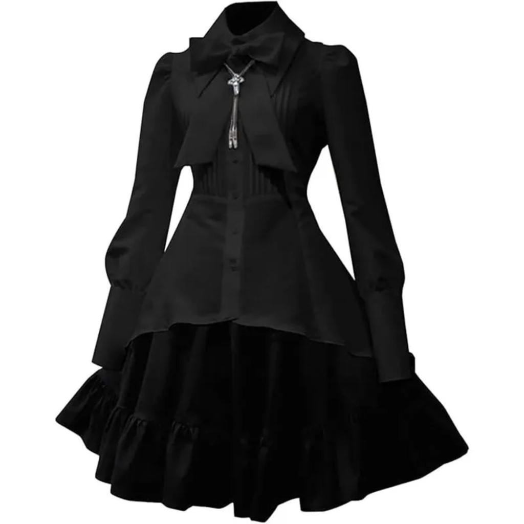 Lapel Shirt, Skirt Cosplay Waist Irregular Skirt Color Retro Skirt