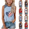 Girls Sleeveless Loose Fit Tank Top Round Neck Shirt Independence Day Heart Print Denim Patchwork Casual Tee
