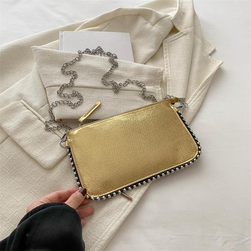 Fashion Street Pu Leather Underarm Tote Bag Rivet Korean Style Vintage Shoulder Bag Chain Strap Square Luxury Handbag Outdoor