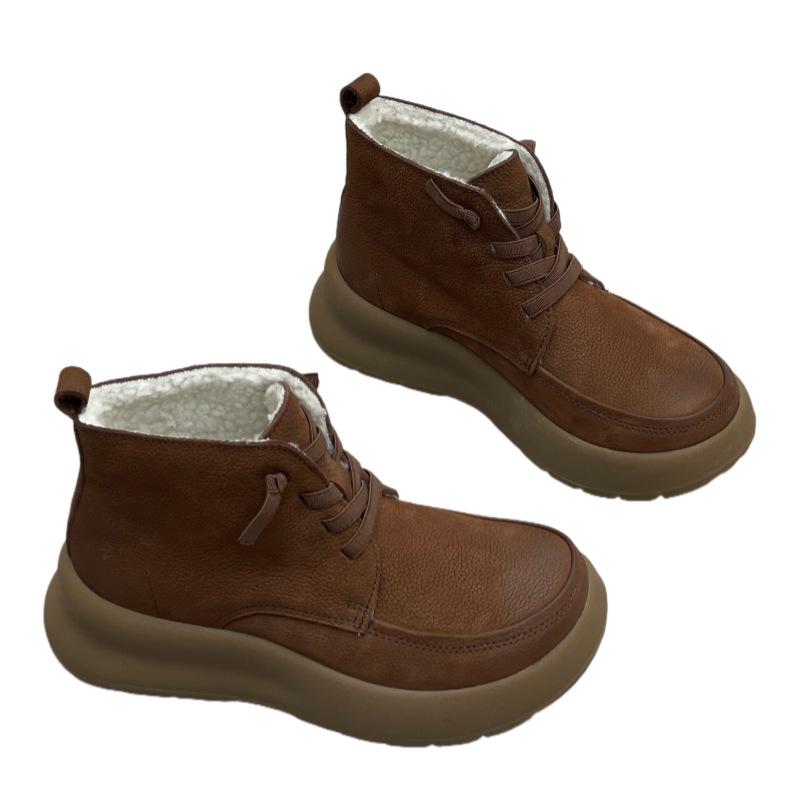 New Fleece Casual Shoes, Forest Girl Thick-soled Versatile Lace-up Ankle Boots