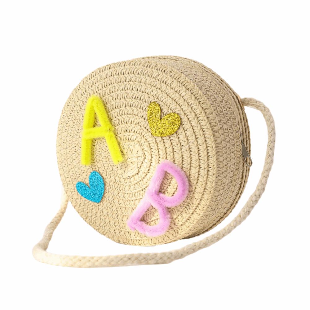 

Cute Design Handmade Woven Straw Bag Flower Shape Solid Color Crossbody Bag Round Shape Lace Bow Coin Purse Beach Use бежевый