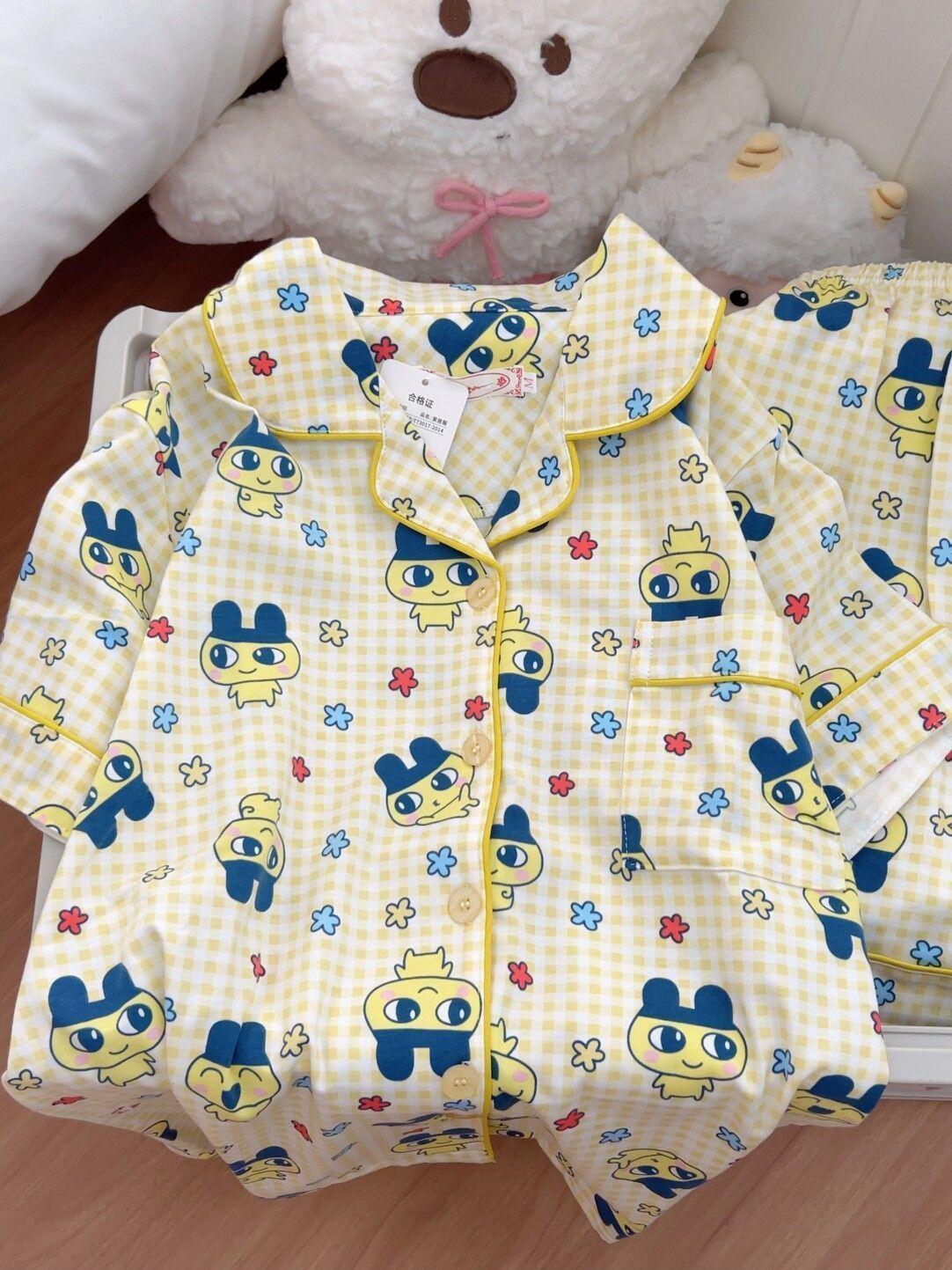 

Internet celebrity new yellow plaid Ma Meiji pajamas women s summer short-sleeved shorts cardigan suit women s casual loungewear S