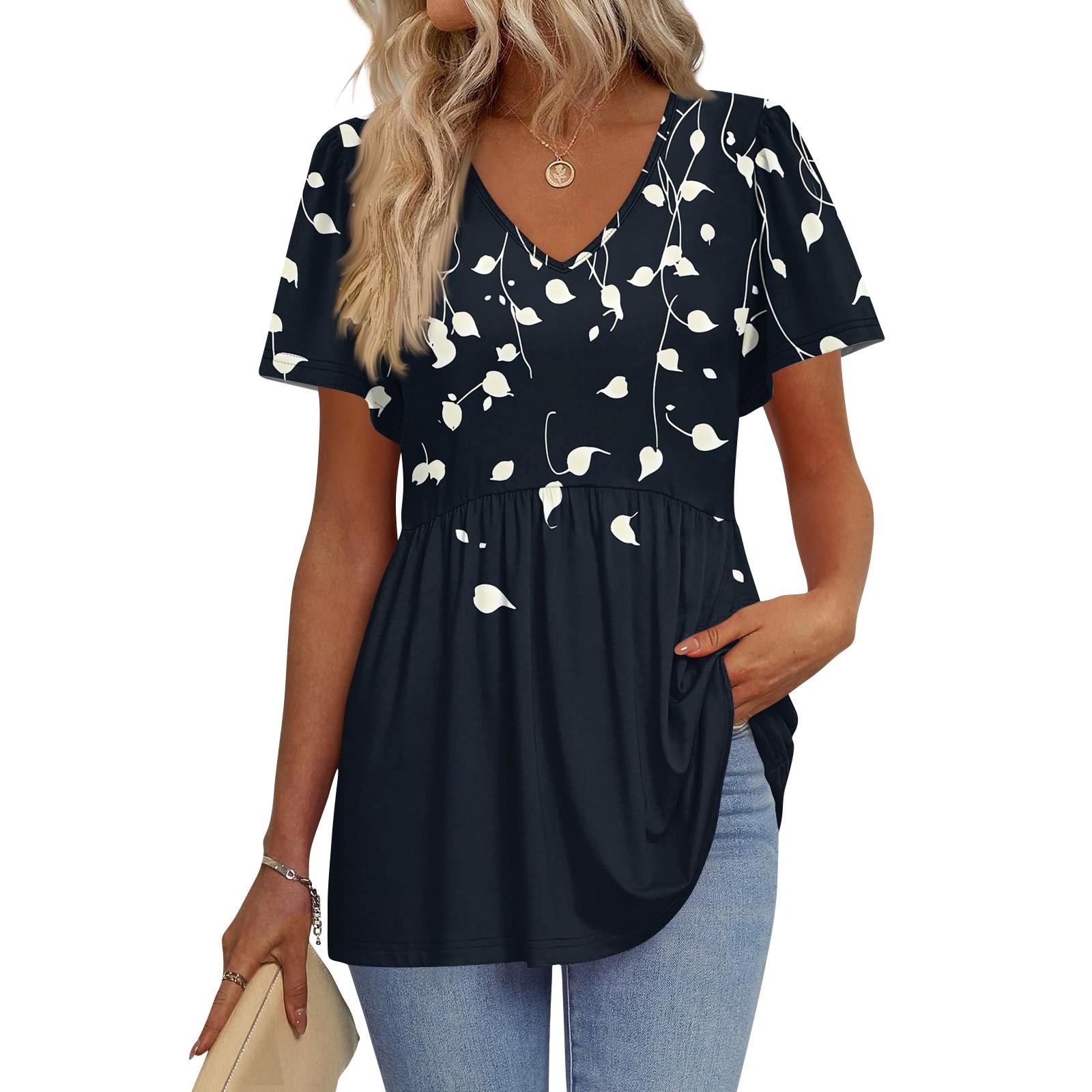 

Женские рубашки с коротким рукавом и оборками, повседневные наряды, модная футболка, топ L чёрный