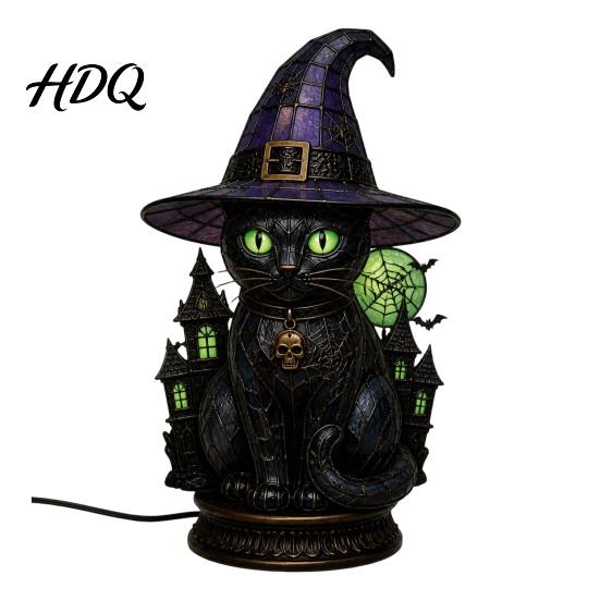 Halloween Room Decor Witch Hat Lamp Stained LED Light Table Lamp with Warm Glow Gothic Reading Nook Night Light for Bedroom Mantel Bookshelf