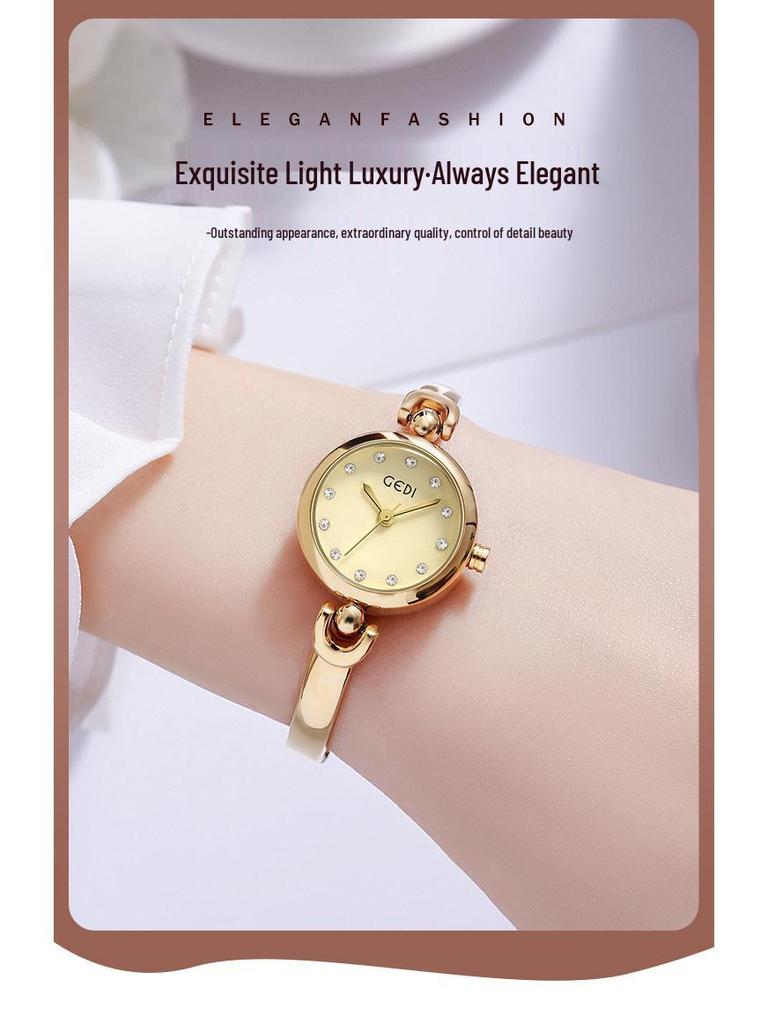 Gedi Niche Student Women's Waterproof Quartz Alloy Bracelet Watch with Simple Round Dial