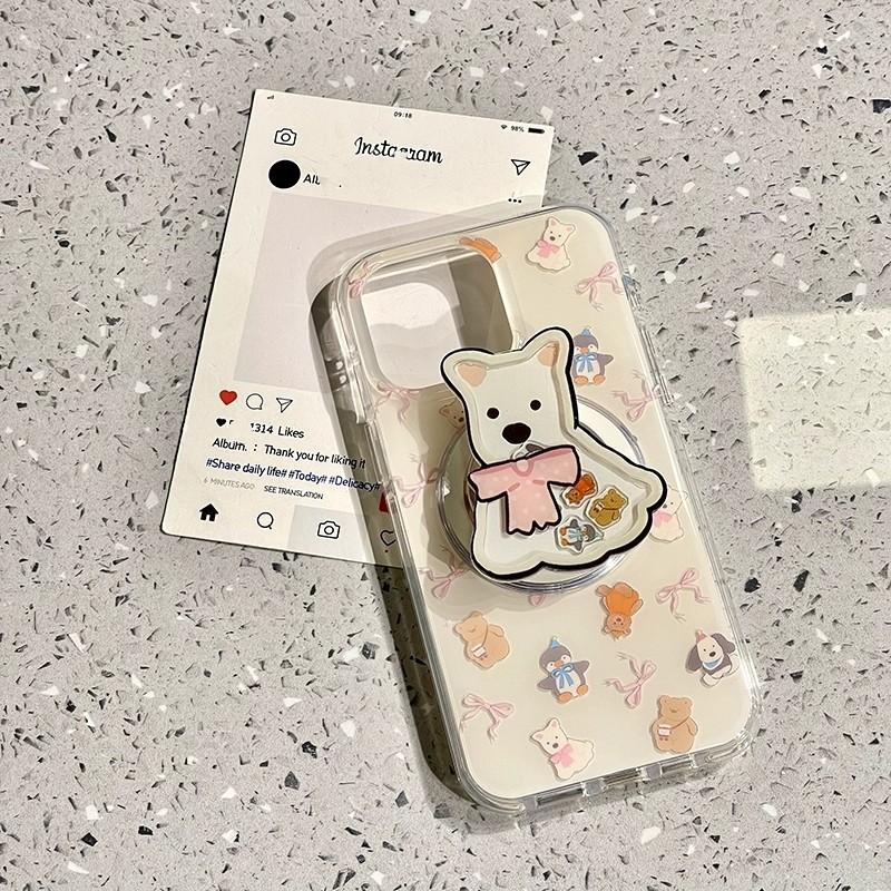 New IDM Large Hole Magnetic Suction Fun Cute Pet West Highland Stand for Apple 16promax Phone Case