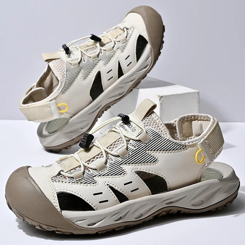 Luxury Men's Leather Sandals Adjustable Straps Wading Aqua Walking Shoes Comfortable Summer Flats Hollow Out Man Casual Sandals