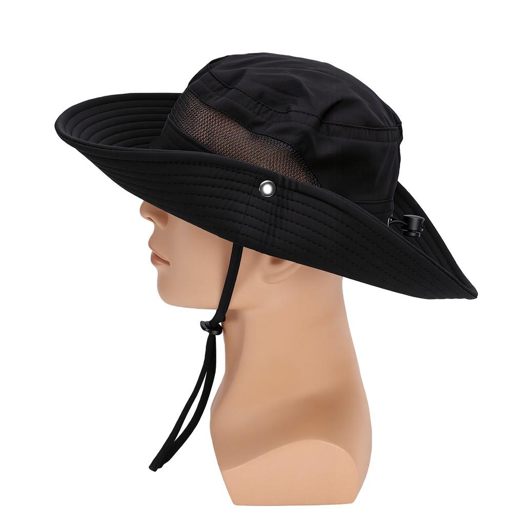 Foldable Sun Hat Wide Brim Bucket Hat Outdoor Sun Protection Hat Breathable Mesh Hat for Fishing Hiking Camping Black