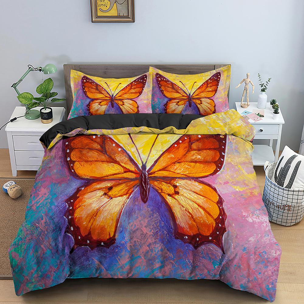 Butterfly Bedding Set Grass Pattern Duvet Cover Bedroom Comforter Covers King Size Polyester Quilt Cover For Kids Girls Women