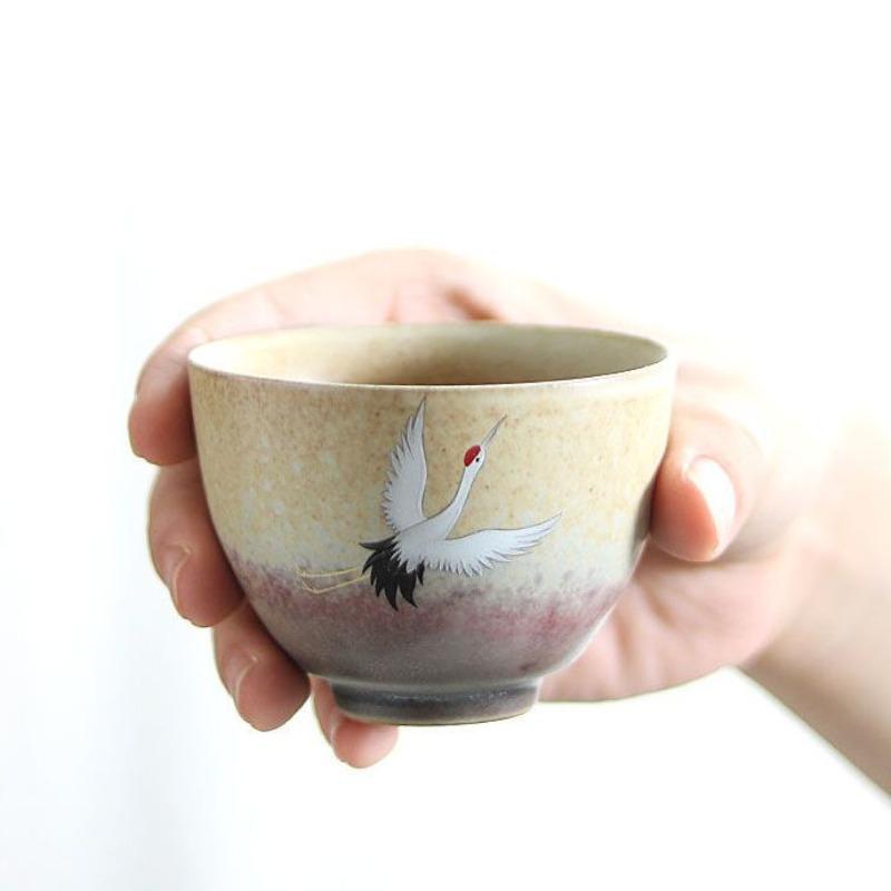 CHANSHOVA-Traditional Chinese Style Tea Cup, Flying Crane Pattern, Retro Ceramic Teacup, Coffee Cup, Coarse Pottery Cups, H571