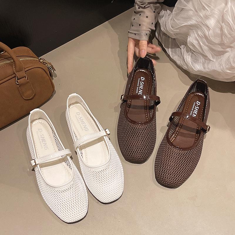 Fashion Women's Flat Shoes Spring New Round Head Shallow Mouth Mesh Cloth Breathable Word with Anti-slip Wear-resistant Single Shoes