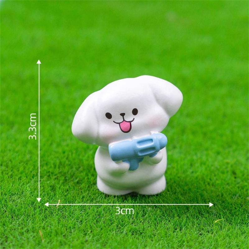 6 Piece Colorful Resins Dog Miniature Sculpture With Beach Theme Design Vacation Animal Statue Table Decoration Accent