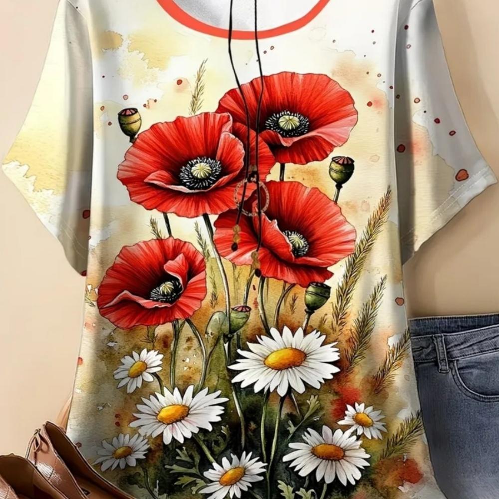 Summer Women's 3D Printed Crew Neck T-Shirt Fashion Versatile Breathable Trend Casual