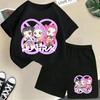 Moda Informal Estampado 3D Infantil Ola Coreana Cazador de Demonios Película Dibujos Animados Niños y Niñas Conjunto de Manga Corta