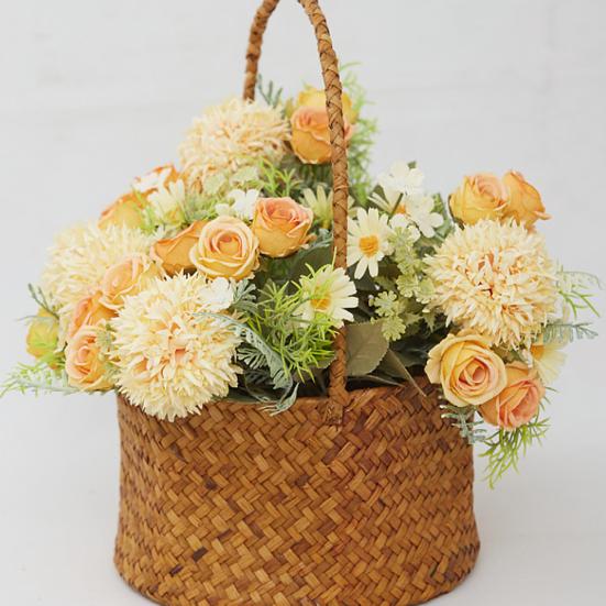 Artificial Rose Flower with Green Leaves UV Resistant Fake Silk Flower Home Wedding Party Table Centerpiece Indoor Outdoor Faux Bloom Decoration