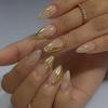 24 Pieces Almond Press On Nail Glossy Acrylic Nail With Gold Line Designs Nail Accesories Stick On Nail For Women Girls