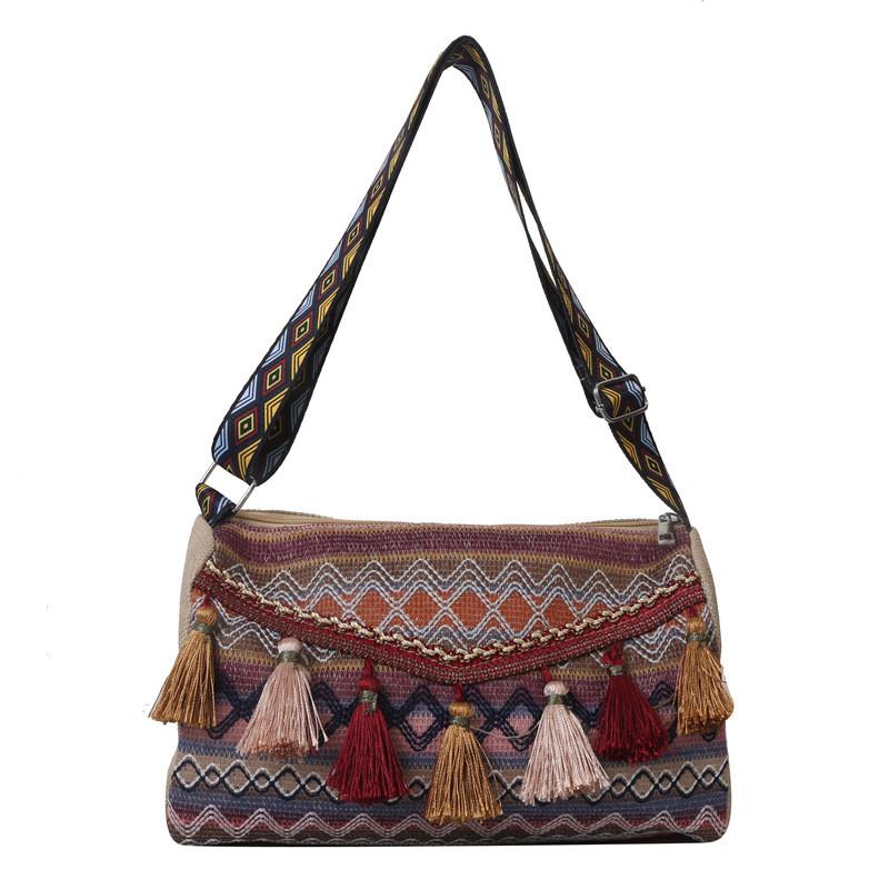 Ethnic Style Fringe Crossbody Bag With Wide Shoulder Strap For Daily Casual Use