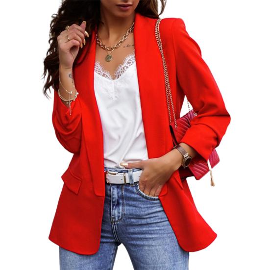 Chic Lady Autumn Lapel Solid Color Slim Fit Coat Long Sleeve Women Jacket Blazer