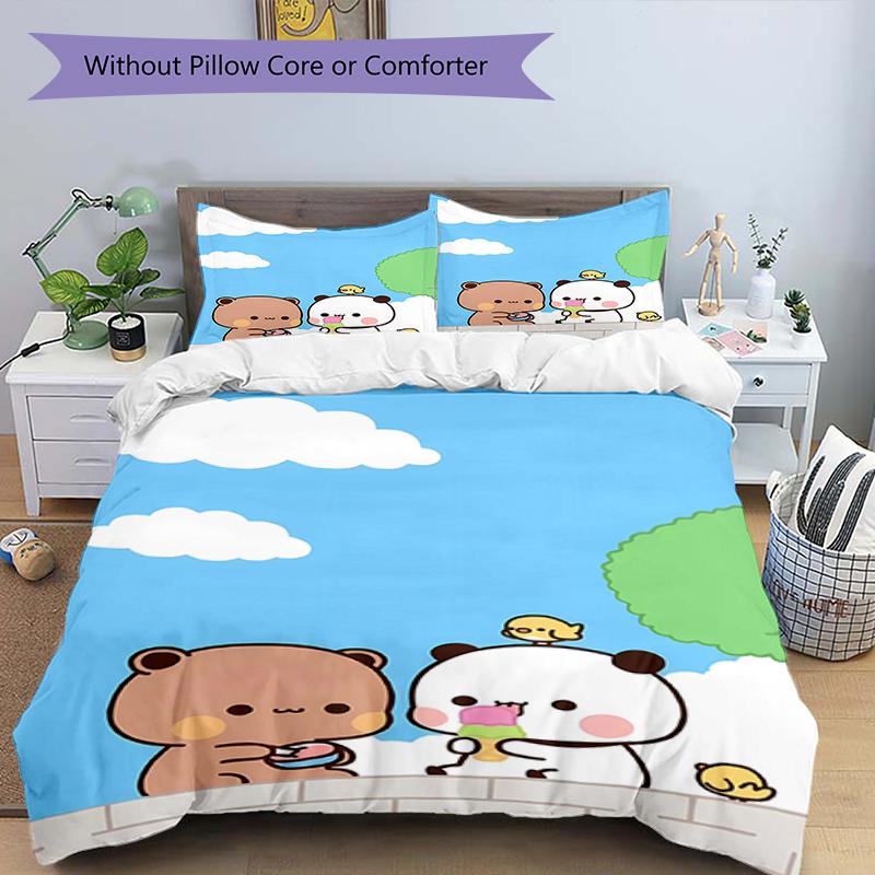 3pcs Yier BuBu Bear1 Design Cover Set - HD Printed Bedding with 1 Cover and 2 Pillowcases - Perfect for Home and Dorm Decor