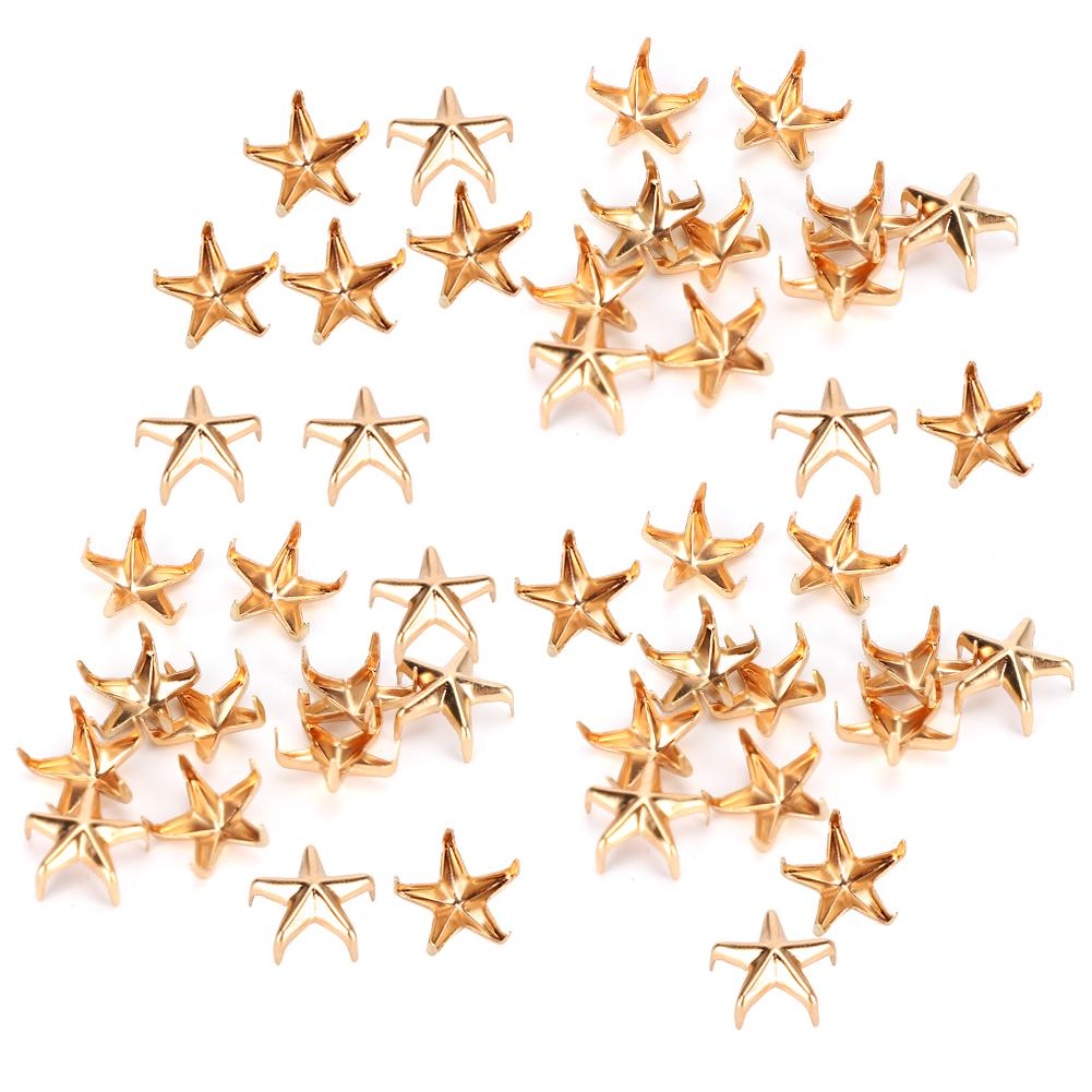 200Pcs Star Rivets 5‑Pointed Star Claw Nails DIY Bags Hats Decoration Accessories 10MMGold