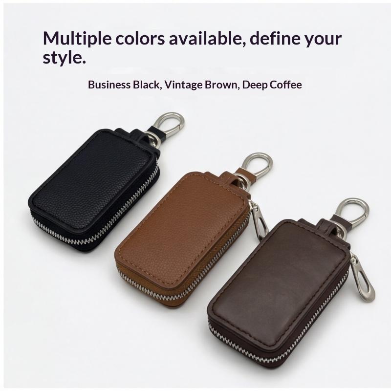 PU Leather Zipper Key Organizer for Men and Women Perfect for Daily Car Key Management