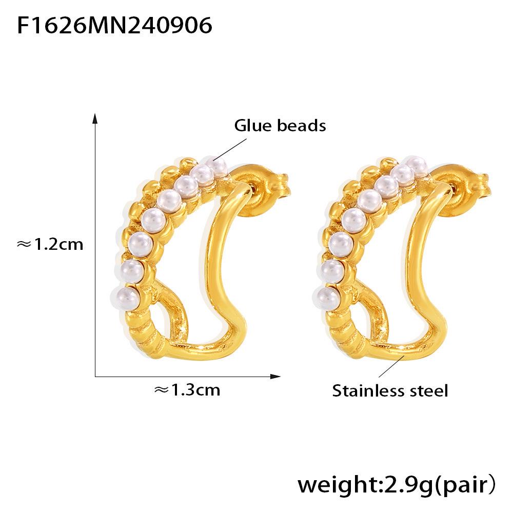 French Retro Multi-layer Geometric Pearl Earrings, 18K Gold-plated Stainless Steel for Women