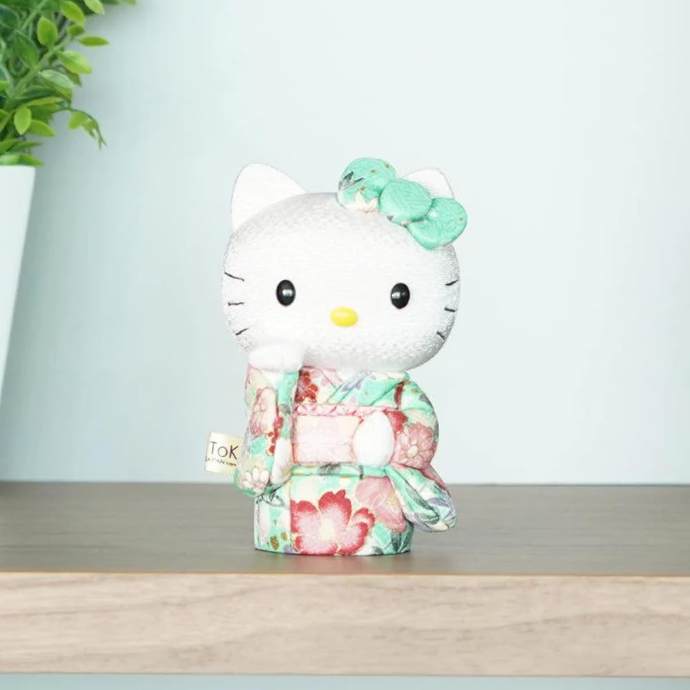 Hello Kitty Hello Hello Toko Wooden Beckoning Kakinuma Doll (standing) [Green] Kitty, Kitty, Kitty, Doll, Kakinuma, Doll, Cat,