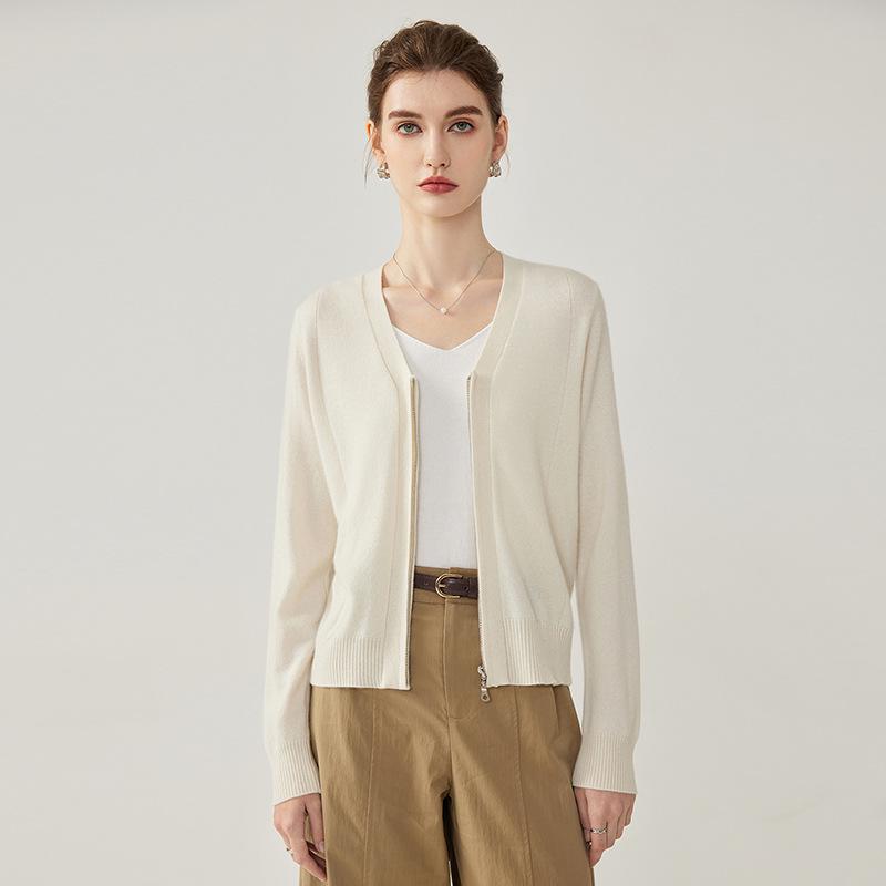 Elegant Women's Autumn/Winter V-Neck Cashmere Cardigan - Solid Color, Warm, Loose Slimming Fit