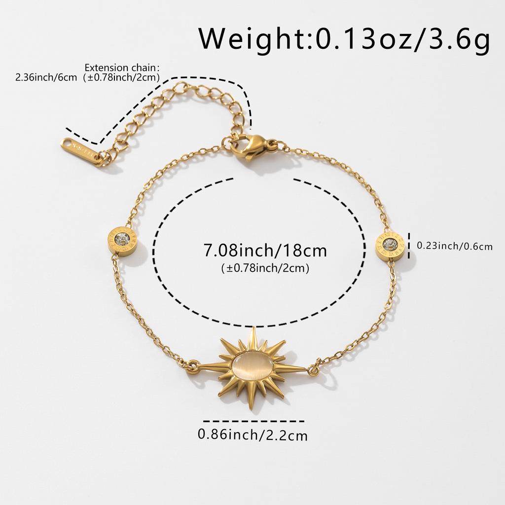 Golden Silvery Sun Charm Bracelet with Synthetic Zircon for Women