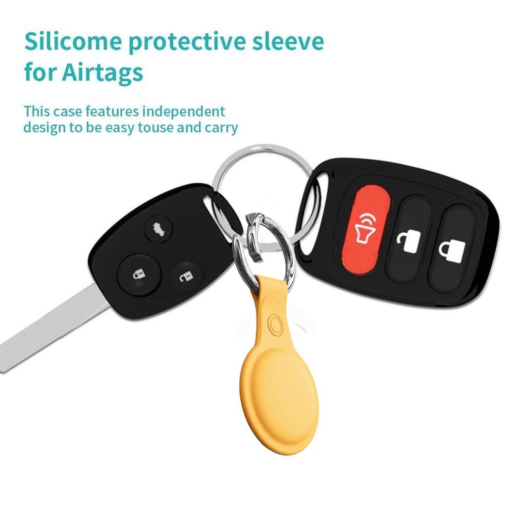 Silicone Case Sleeve Soft Cover for Apple for Airtag Shock Absorbing Shell with Anti-Lost Keychain Ring Scratch Resistant