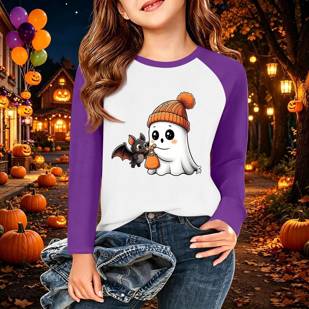 Kids' Halloween Printed Long Sleeve Neck T-Shirt for Casual Wear