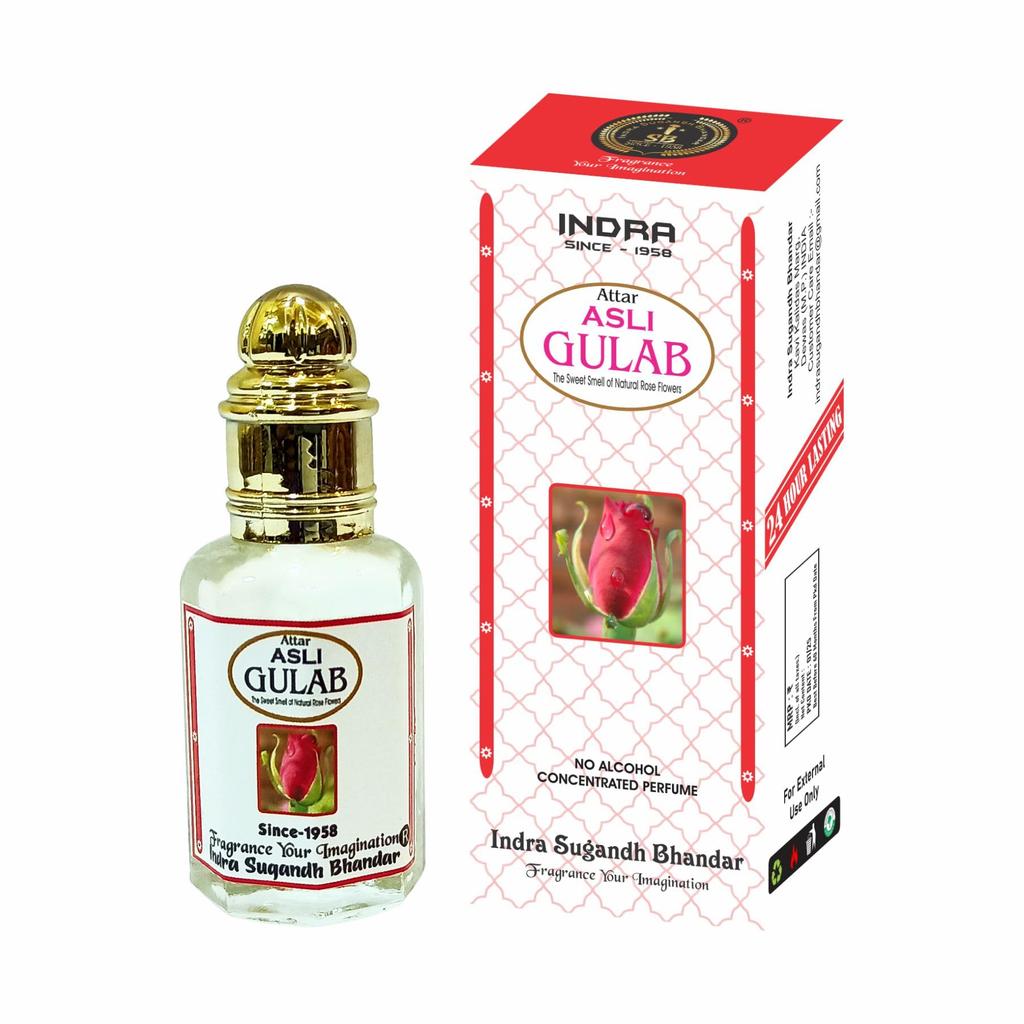 INDRA SUGANDH BHANDAR Attar For Men|Women Asli Gulab Pure Rose No Alcohal Long Lasting Ruh Gulab Fragrance 12ml Rollon Box Pack