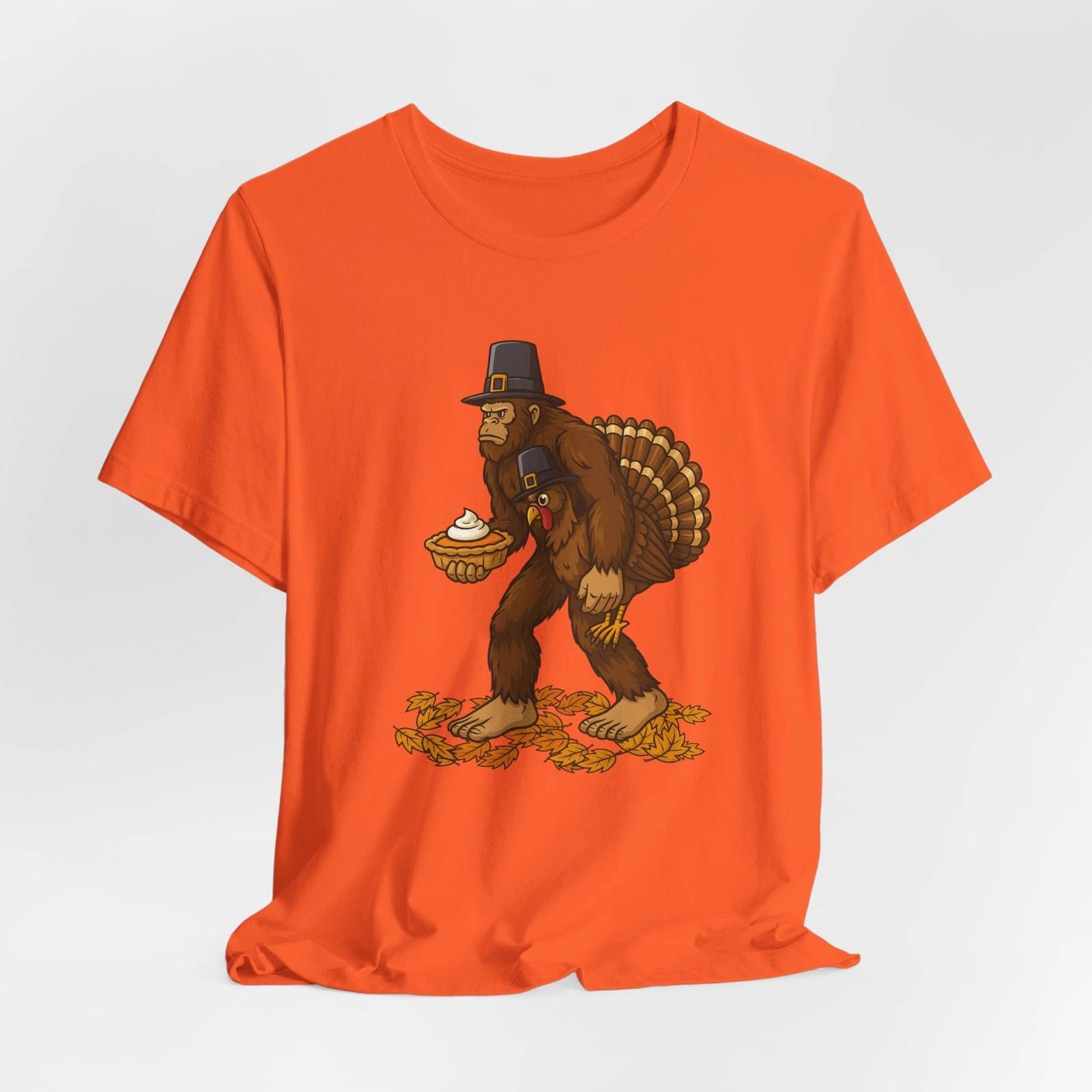 Funny Bigfoot Thanksgiving T-Shirt Sasquatch Turkey Pilgrim Pie Fall Humor Tee 2XL