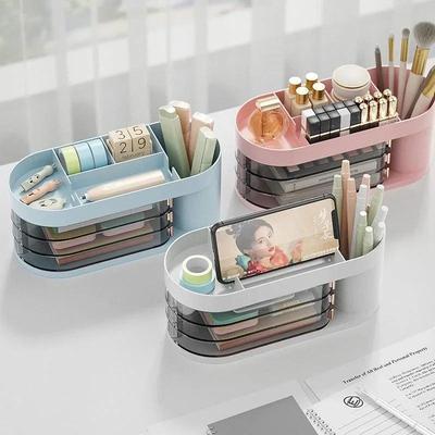 Schreibtisch-Dreh-Stifthalter Hautpflege-Kosmetik-Aufbewahrungsbox Studentenzimmer Schubladen-Aufbewahrungsbox Stifthalter Heim-Aufbewahrungsregal