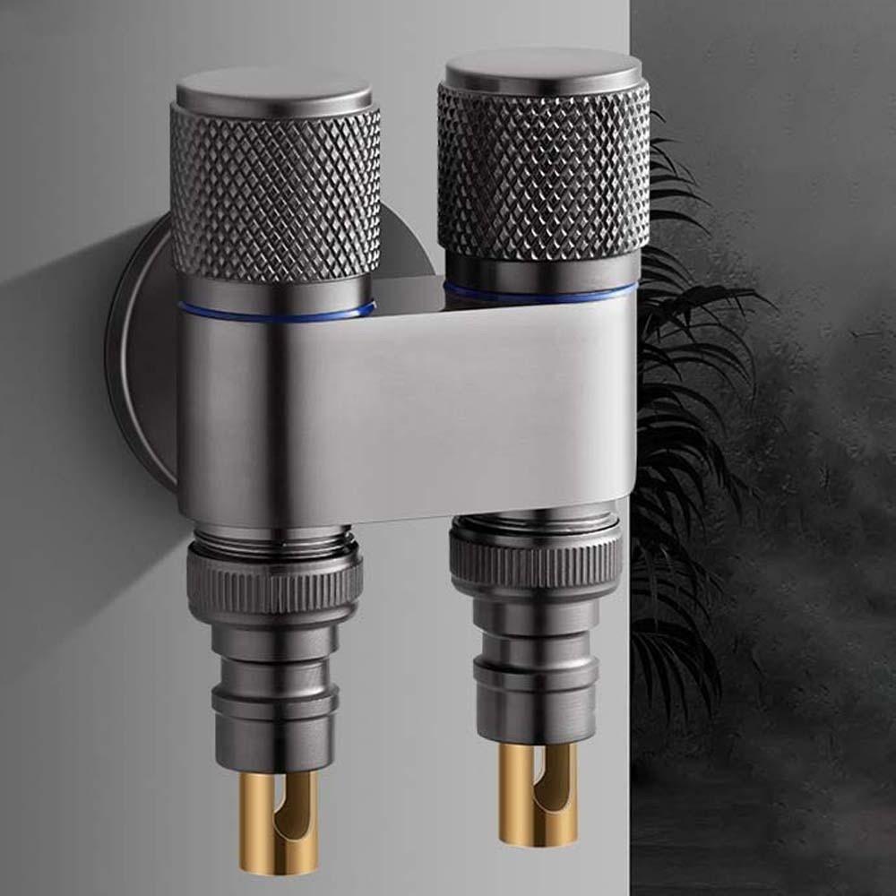 Универсальный интерфейс Двухвыходной клапан Кран из нержавеющей стали Душевой запорный клапан Двусторонний тип с ручкой Grey