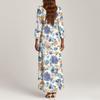 Women's Fashion V-Neck Floating Beach Dresses Seven Sleeve Floral Printed Dresses