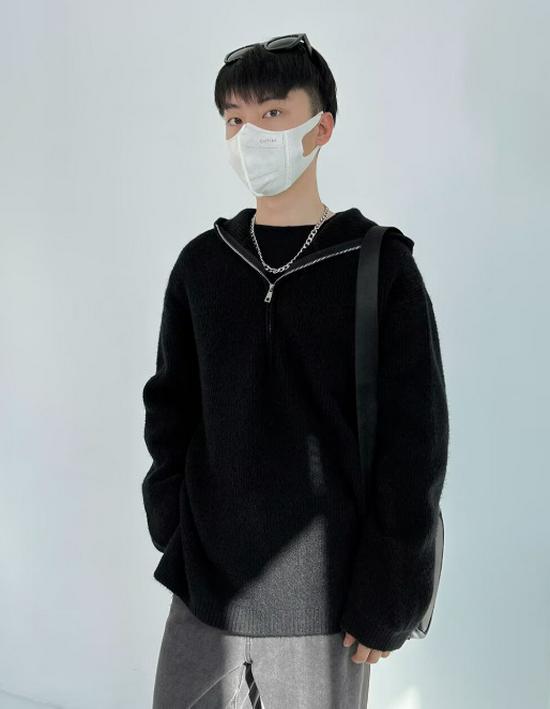 Men's Winter Half-Zip Hooded Knitwear: Trendy Loose Fit Sweater for Couples