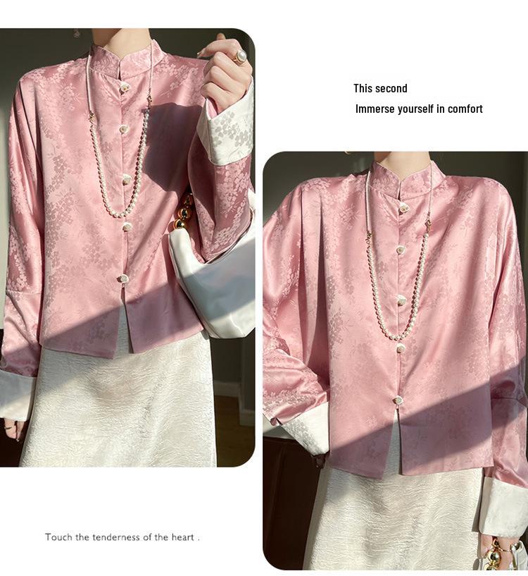 Women's Retro Satin Mandarin Collar Cardigan - Loose Fit, Light National Style Tang Jacket