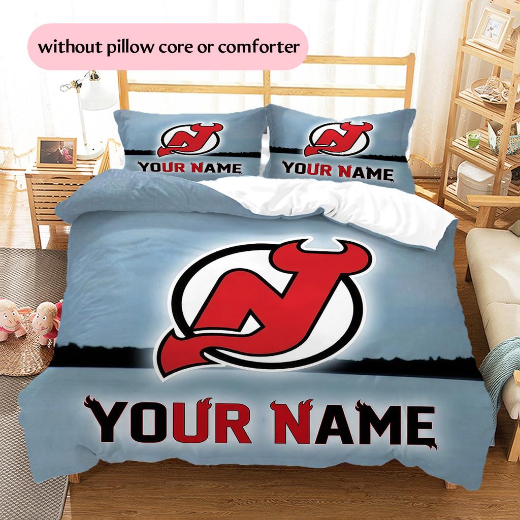 Custom Name New Jersey Devils Pattern Bedding Quilt Set Home Decoration Gift (1 * duvet cover + 2 * pillowcase without core)