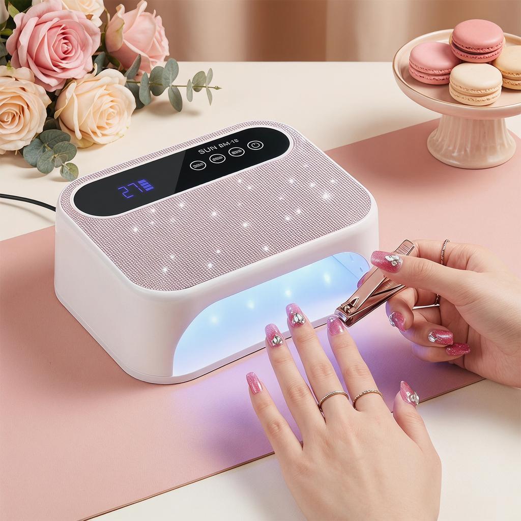 168W Sparkling Rhinestones Curing Lamp with 3 Timers Setting LED Nail Lamp for 3D Nails Art Acrylic Builder Salon Home Use