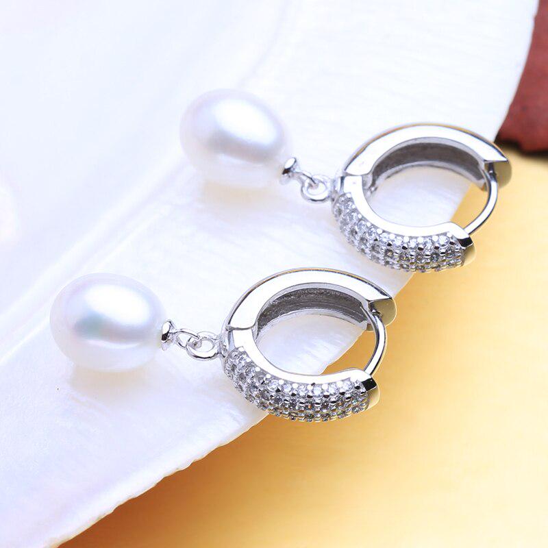 LSOOYH Cubic Zirconia Hoop Clip Brincos Pérola Jóias Natural Brincos de Pérola de Água Doce Para Mulheres